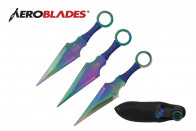 3 Piece 6.5" Kunai Style Throwing Knives w/ Scorpion, Chinese Character, and Dragon Design (Rainbow)
