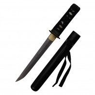 17" Handmade Katana Engraved Damascus Steel Tanto Blade With Real Ray Skin Handle Includes Scabbard And Sword Bag
