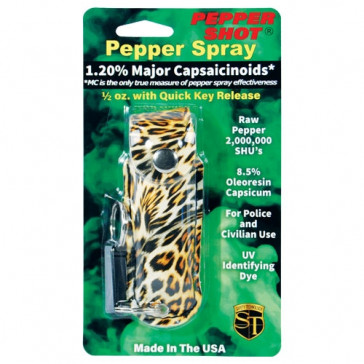 0.5 oz. Pepper Spray(1.2% MC/8.5% OC) w/ Leopard Print Case & Quick Release Keychain