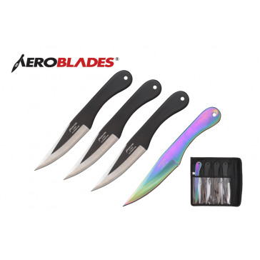 4 Piece 7.5" Jack The Ripper Throwing Knives Set (3 Pieces Black, 1 Piece Rainbow)