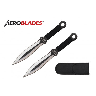 2 Piece 7.5" Double Edged Kunai-Style Throwing Knives Set w/  Cord Wrapped Handle (Black)