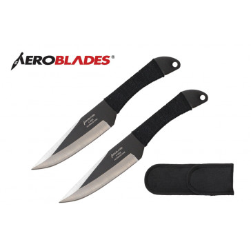 2 Piece 7.5"  Throwing Knives Set w/ Cord Wrapped Handle (Black)