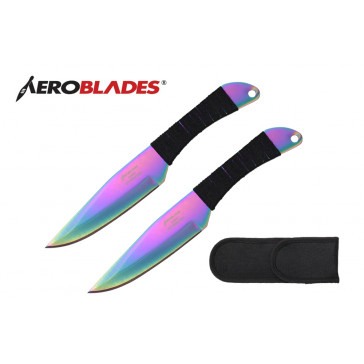 2 Piece 7.5"  Throwing Knives Set w/ Cord Wrapped Handle (Rainbow)