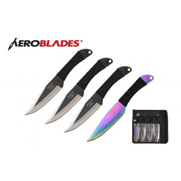 4 Piece 7.5" Double Edged Throwing Knives Set w/ 3-Line on Handle (3 Pieces Black, 1 Piece Rainbow)