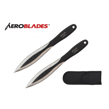 2 Piece 7.5" Double Edged Throwing Knives Set w/ 3-Arrow Detail (Black)