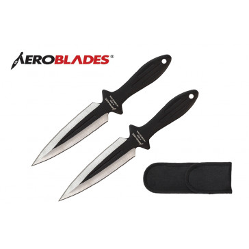 2 Piece 7.5" Double Edged Throwing Knives Set w/ 3-Lines on Handle (Black)