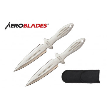 2 Piece 7.5" Double Edged Throwing Knives Set w/ 3-Lines on Handle (Chrome)