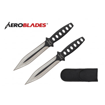 2 Piece 7.5" Double Edged Throwing Knives Set w/ Holes in Handle (Black)