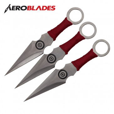 6" Set of 3 Red Wrapped Handle Kunai Knives