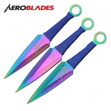 6.5" Set of 3 Rainbow Scorpion Kunai Knives
