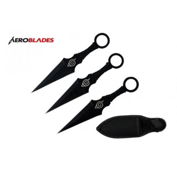 6.5" Set of 3 Black Ninja Kunai Knives w/ Ninja Symbol