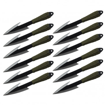 Set of 12 9" Paracord Wrapped Arrowhead Throwing Knives