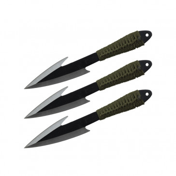Set of 3 9" Paracord Wrapped Arrowhead Throwing Knives