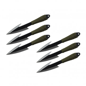 Set of 6  9" Paracord Wrapped Arrowhead Throwing Knives