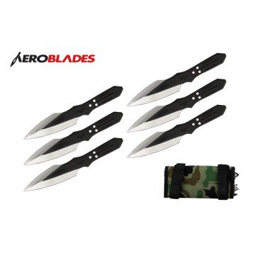 6 Piece 6.5" Black Thunder Bolt Throwing Knives With Case