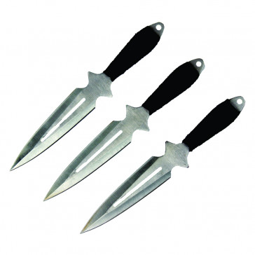 Set of 3 6.5" Cord-Wrapped Throwing Knives (Chrome)