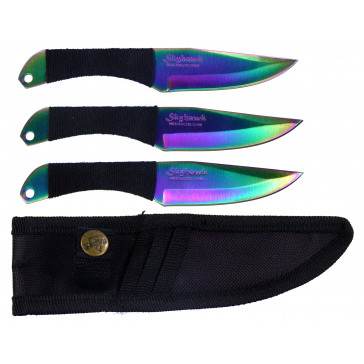 Set of 3 6.5" Rainbow Skyhawk Throwing Knives