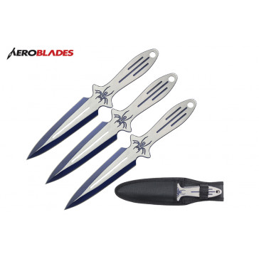 9" 3 pcs set two tone blue throwing knife