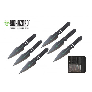 6 Piece 9" Biohazard Thunderbolt Throwing Knife Set (Black)