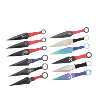 12 Piece 6.5" Assorted Aero Blades Handle Wrapped Throwing Knife Set With Black Case