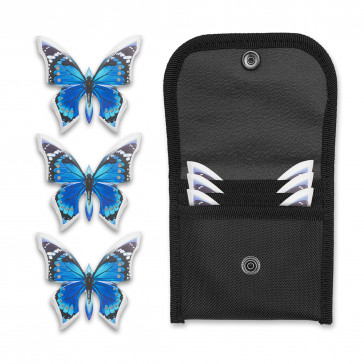 AEROBLADES - 4" Monarch Blue Butterly 3-Piece Throwing Star/Thrower w/ Case 