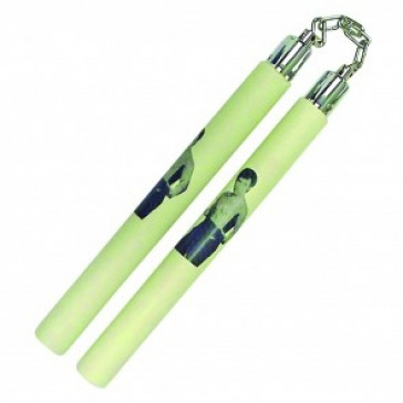 12" Foam Nunchaku With Bruce Lee Print Picture And Metal Chain Link (White)
