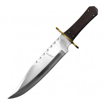14" Bowie Knife With Wood Handle With Gold Accents and Leather Sheath 