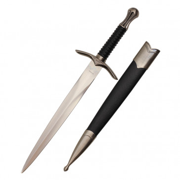 16" Medieval Dagger With Chrome Finish And Black Scabbard 