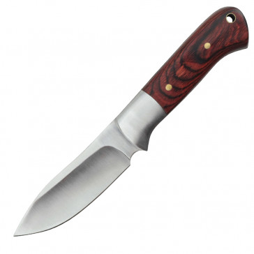 8" Chrome Hunting Knife With Dark Wood Handle With Leather Sheath