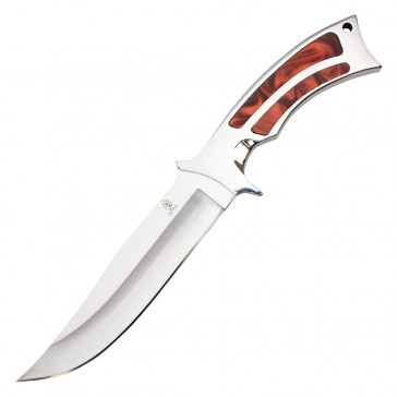 11" Fixed Blade Hunting Knife w/ Marbled Red Handle