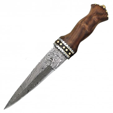 12.5" True Damascus (256-Layer) Dirk Fixed Blade w/ Walnut Wood Handle