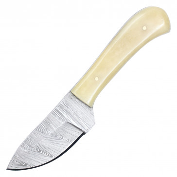 6" True Damascus (256-Layer) Knife w/ Smooth White Bone Handle