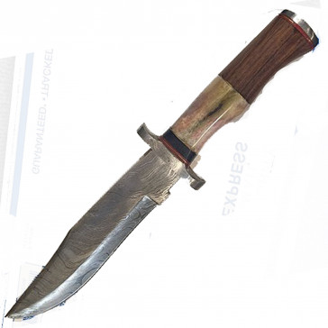 13.5" True Damascus (256-Layer) Knife w/ Wood Handle White Bone Inlay