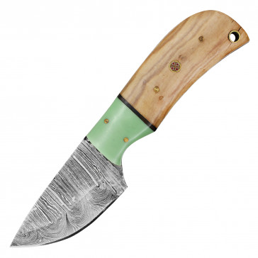 7" True Damascus (144-Layer) Knife w/ Olive Wood Handle & Turquoise Resin Inlay