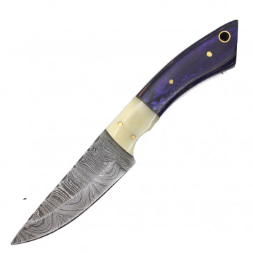7" True Damascus (144-Layer) Knife w/ Blue Wood Handle