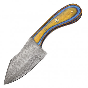 7" True Damascus (144-Layer) Knife w/ Orange & Blue Wood Handle