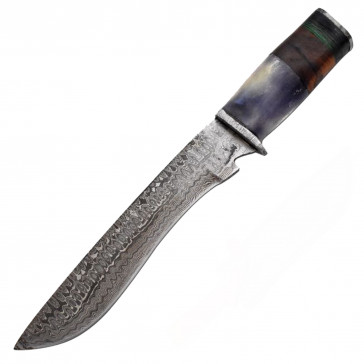 13.5" True Damascus (256-Layer) Knife w/ Dyed Bone Handle