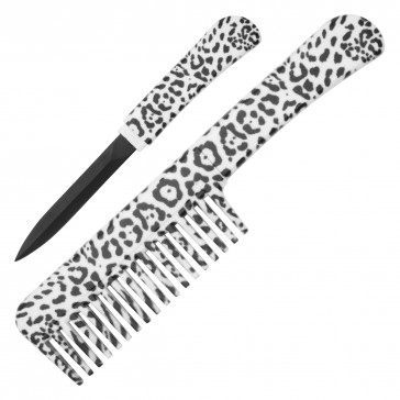 6.5" Snow Leopard Cheetah Print Covert Hidden Comb Knife