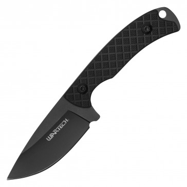 WARTECH - 5" Black Neck Knife w/ Black Steel Drop-point Blade