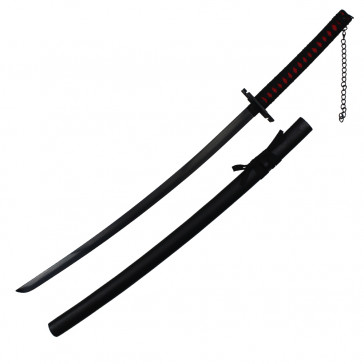 40" Black Katana With Red And Black Handle With Black Scabbard 