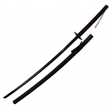 55" Black Katana With Black And Red Handle With Black Scabbard