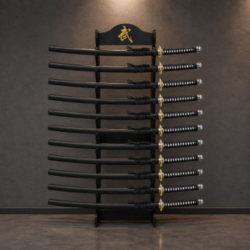 12 Piece Black Wooden Wall Stand With Chinese Writing 