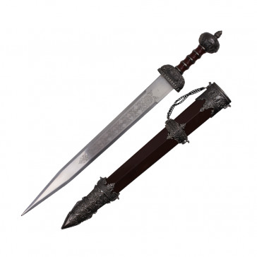 31" Brown Wooden Roman Gladiator Sword With Scabbard And Chain