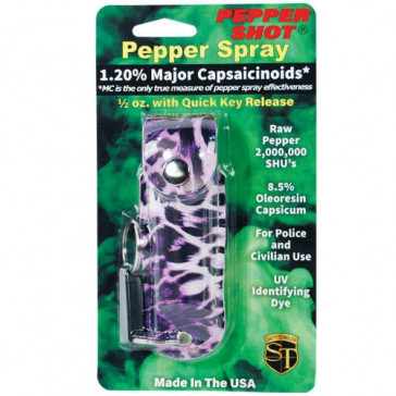 0.5 oz. Pepper Spray(1.2% MC/8.5% OC) w/ Purple Leopard Print Case & Quick Release Keychain