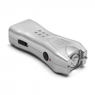 80-Million Volt Flashlight Silver Stungun Taser w/ NO Safety Pin