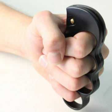 5" Black Brass Knuckle Paper Weight w/ Push Button Auto Hawkbill Blade Knife