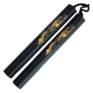 12" Foam Nunchaku With Gold Dragon Print (Black)