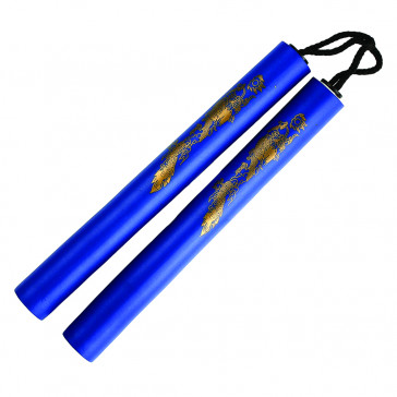 12" Foam Nunchaku w/ Gold Dragon Print (Blue)