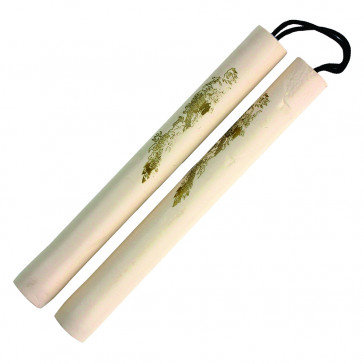 12" Foam Nunchaku w/ Gold Dragon Print (White)