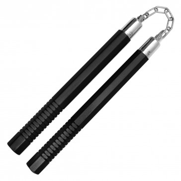 12" Black Wooden Octogaon Nunchaku With Metal Chain Link